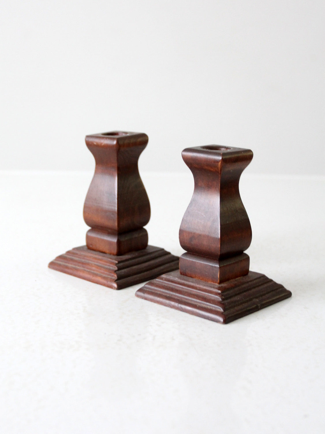 vintage wood candlestick holders pair