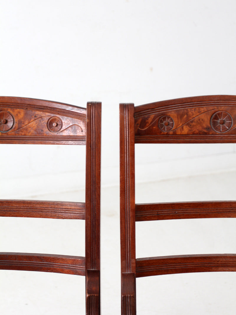 antique Victorian ladder back chairs with cane seats pair