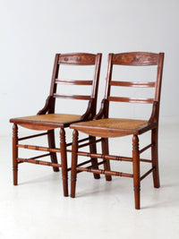 antique Victorian ladder back chairs with cane seats pair