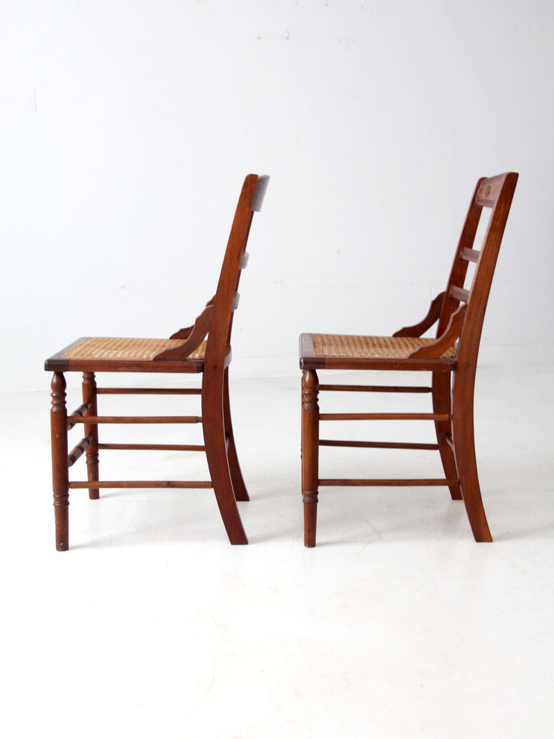 antique Victorian ladder back chairs with cane seats pair