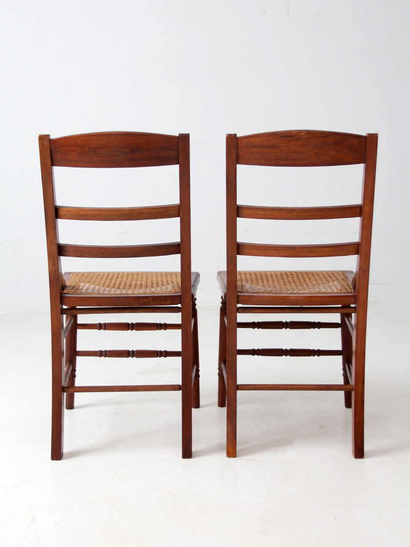 antique Victorian ladder back chairs with cane seats pair