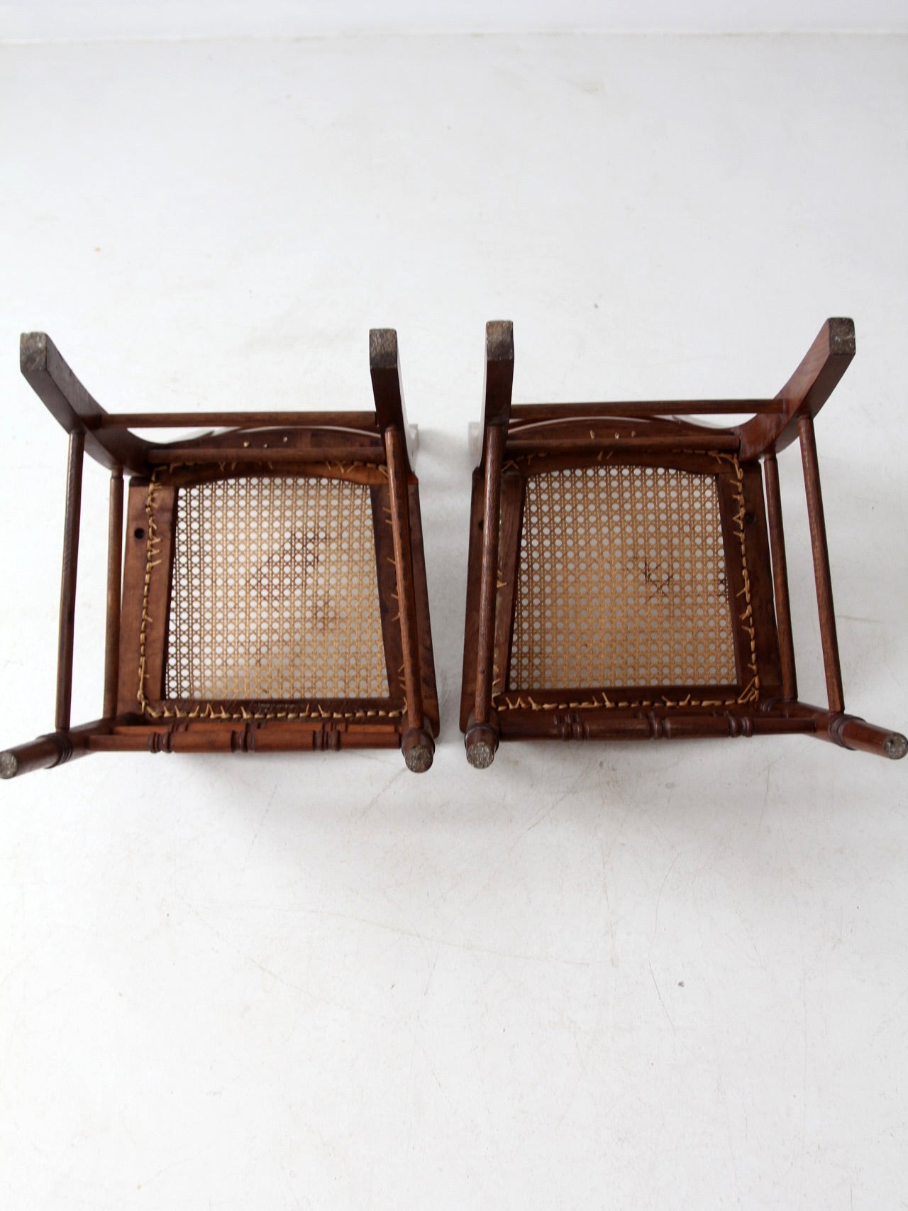 antique Victorian ladder back chairs with cane seats pair