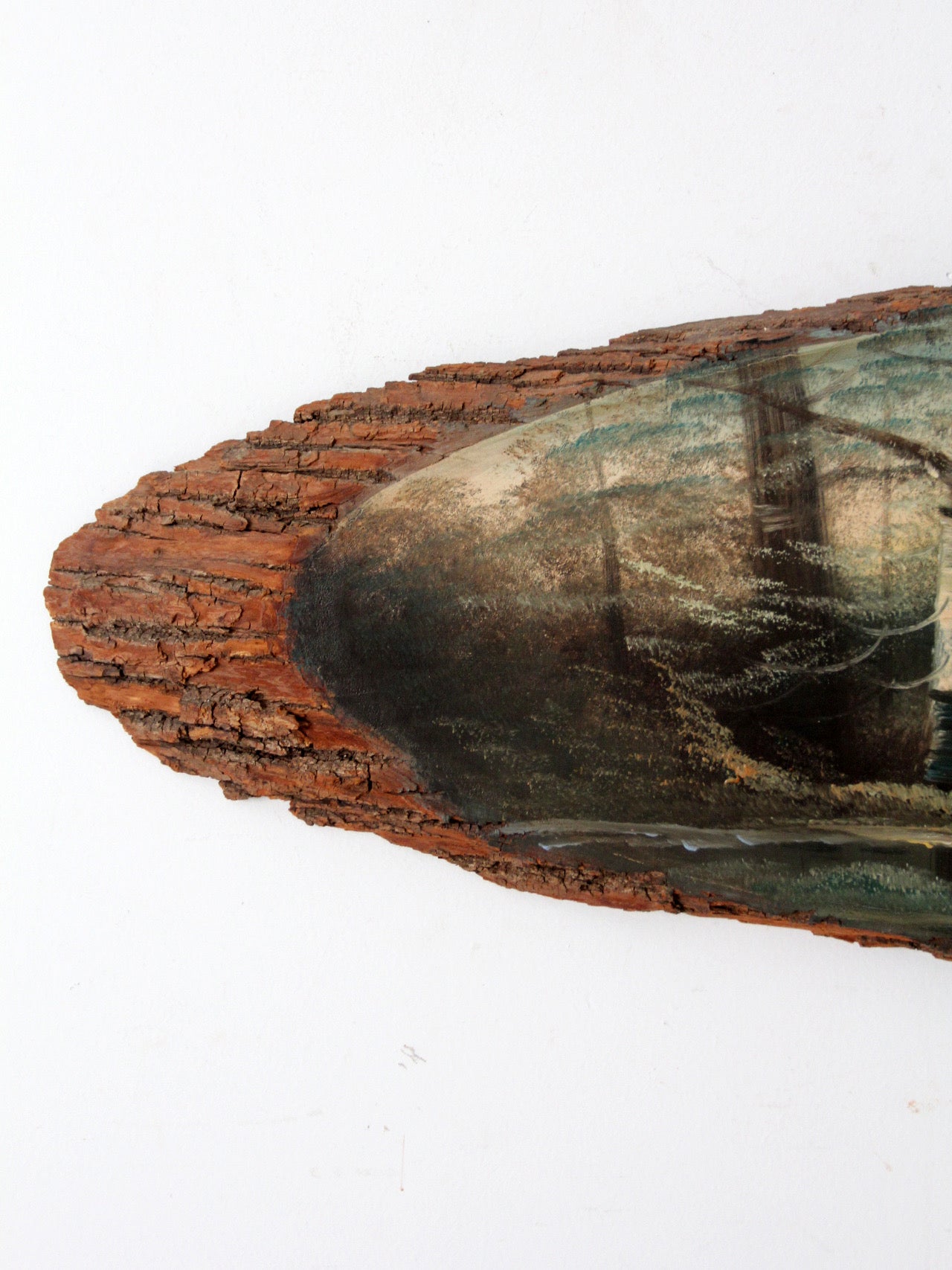 vintage hand painted landscape on wood slab
