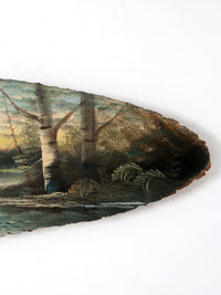 vintage hand painted landscape on wood slab