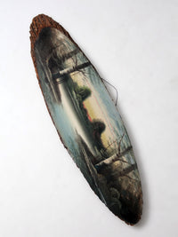 vintage hand painted landscape on wood slab