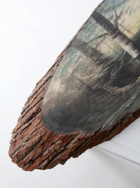 vintage hand painted landscape on wood slab