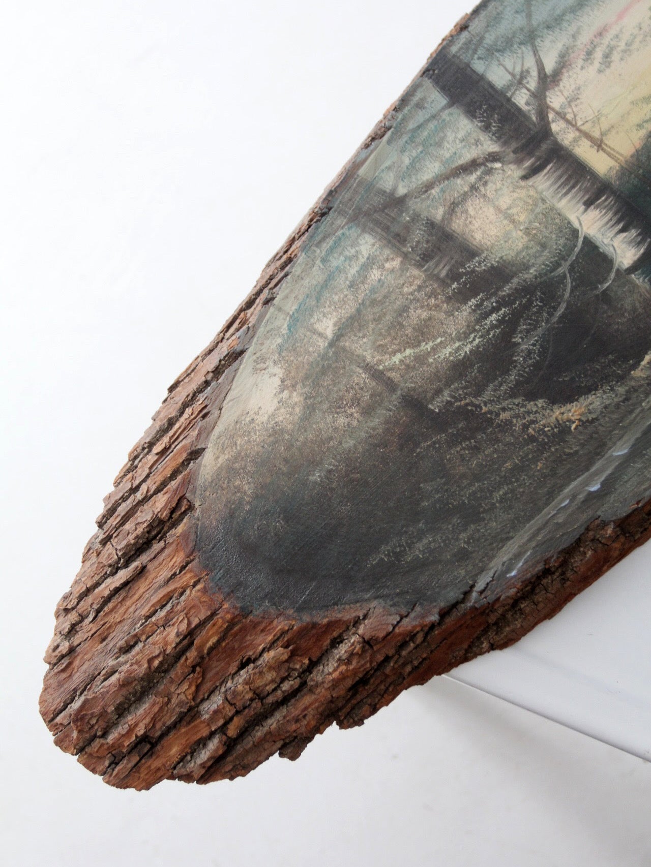 vintage hand painted landscape on wood slab