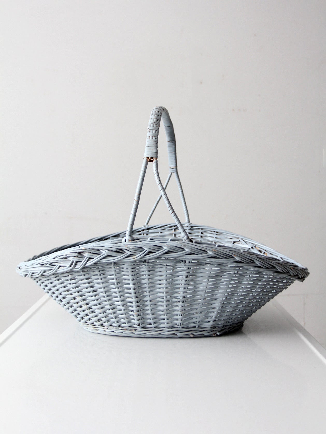 vintage blue wicker market basket