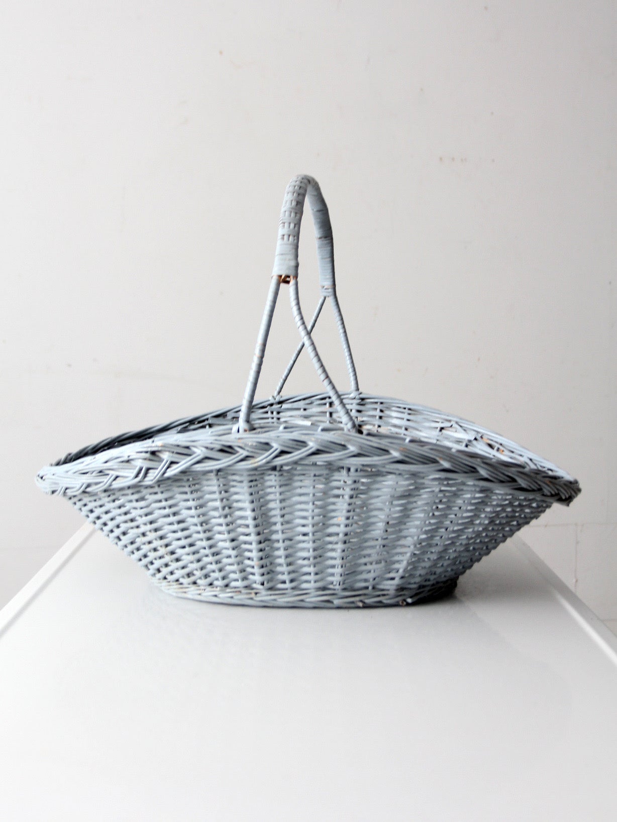 vintage blue wicker market basket