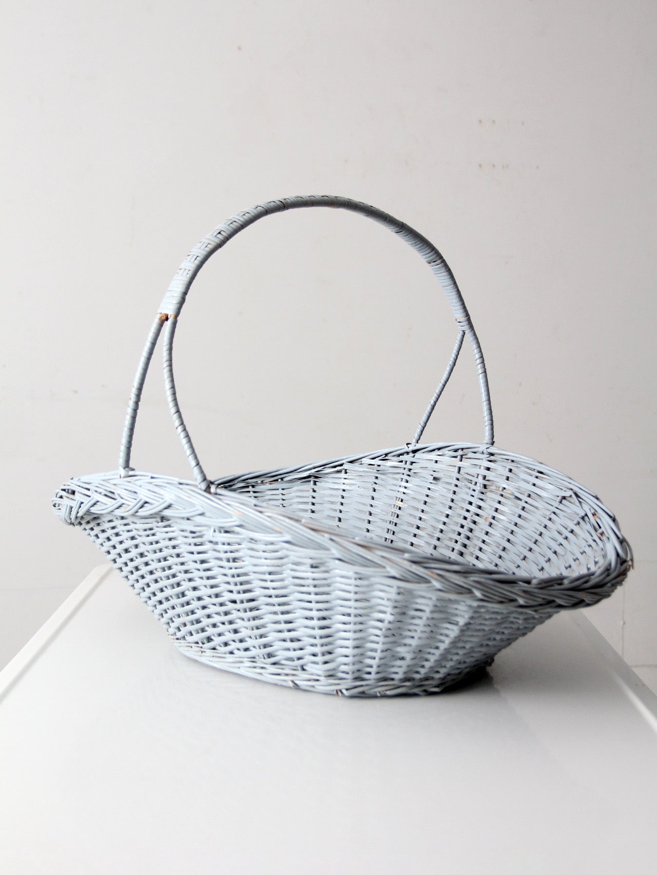 vintage blue wicker market basket