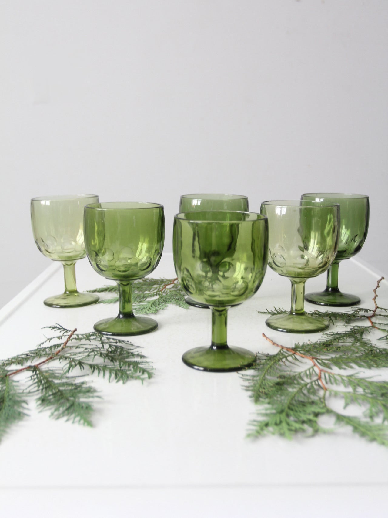 Vintage Set of Six Thick Stem Wine Glasses