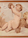 vintage framed needlepoint cherubs wall hanging