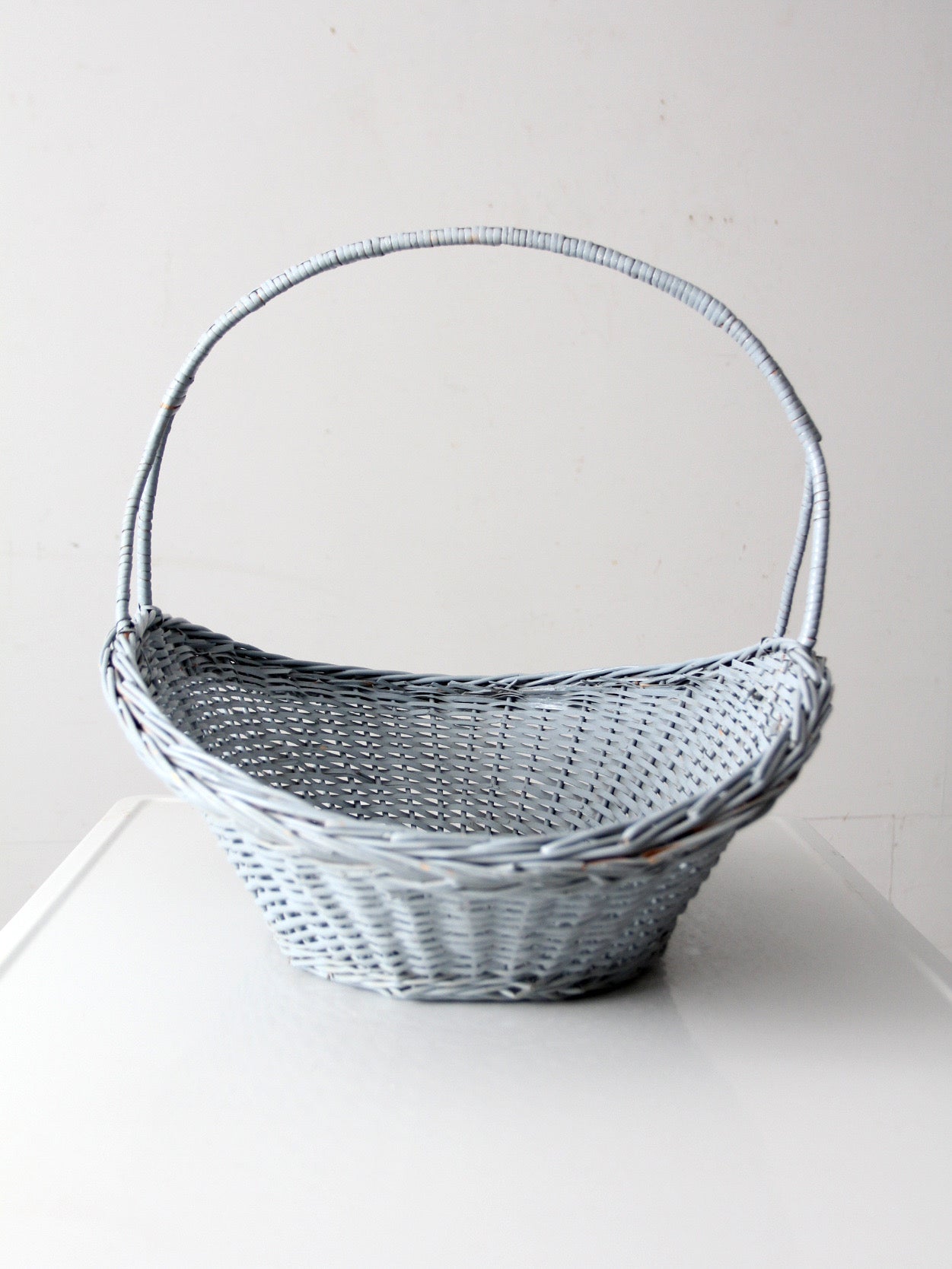 vintage blue wicker market basket