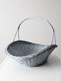 vintage blue wicker market basket