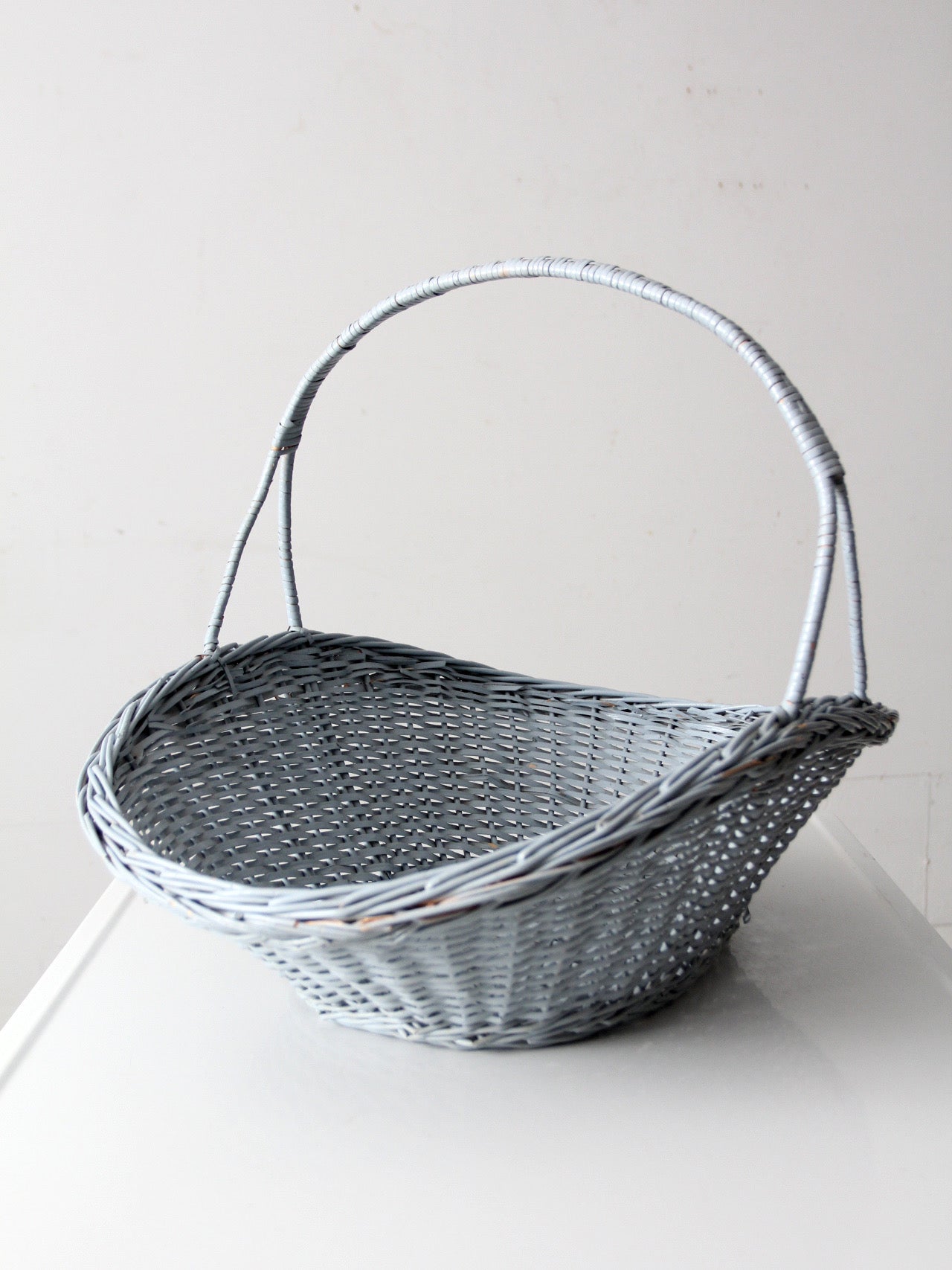 vintage blue wicker market basket