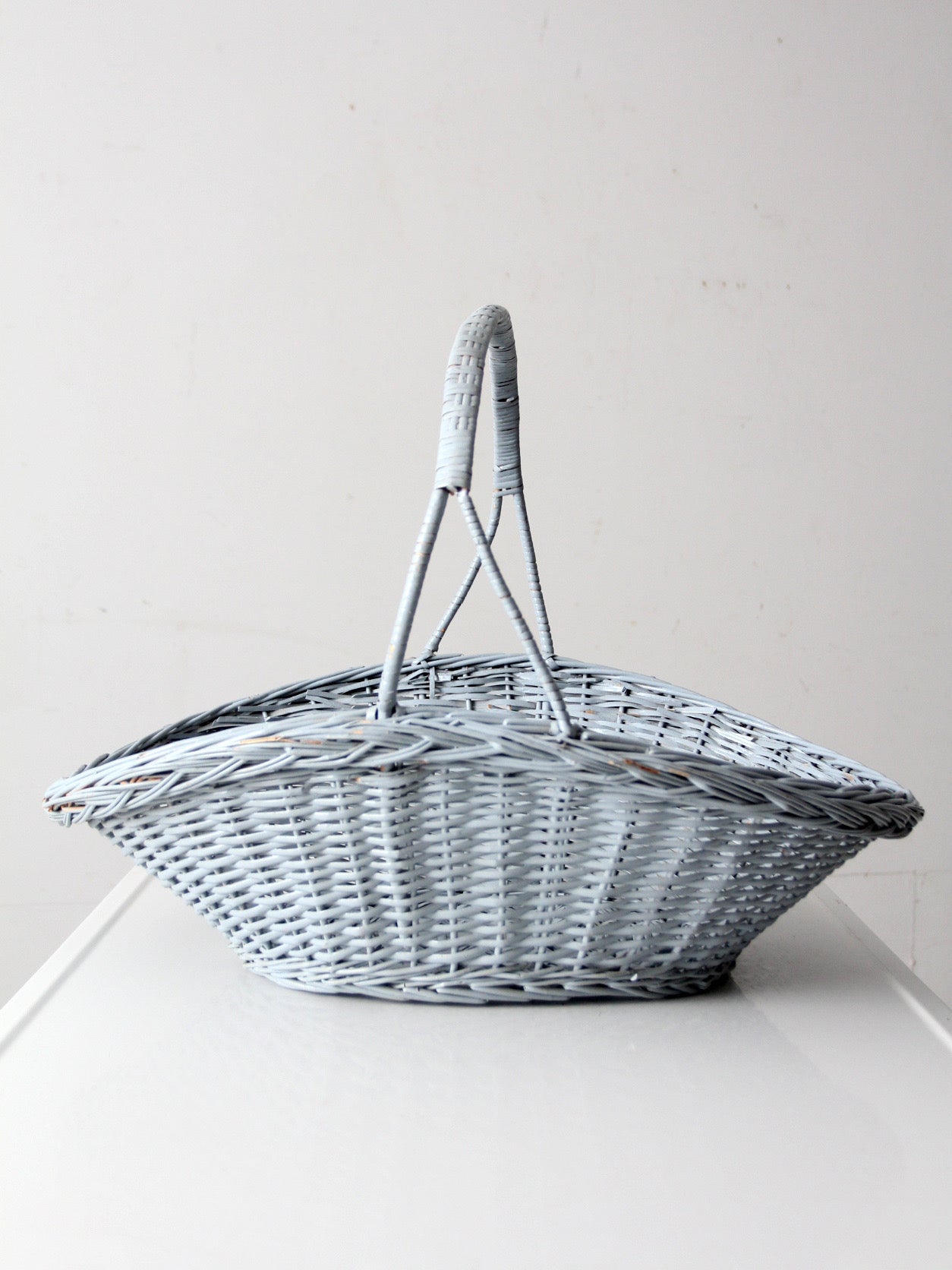 vintage blue wicker market basket