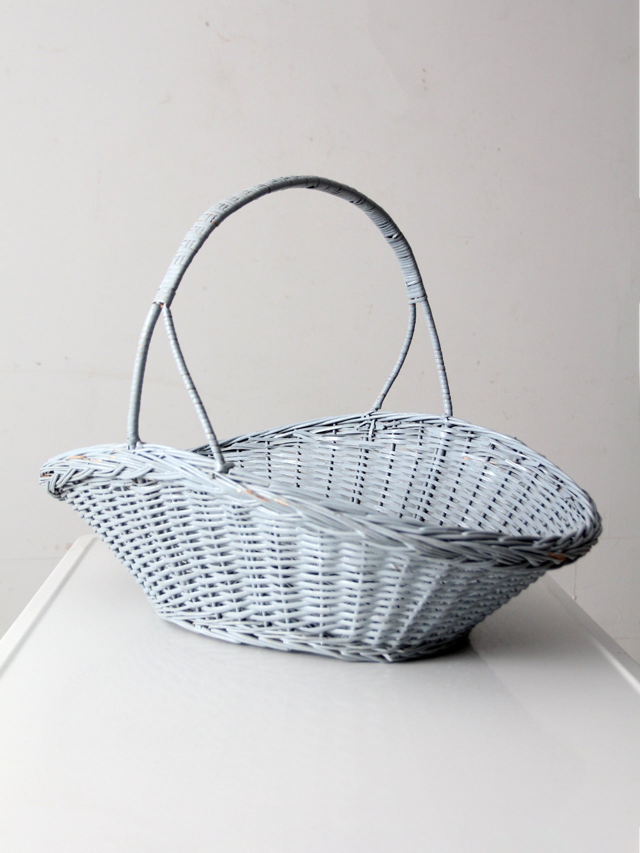 vintage blue wicker market basket