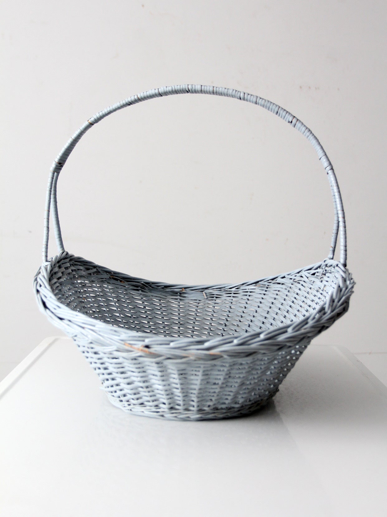 vintage blue wicker market basket