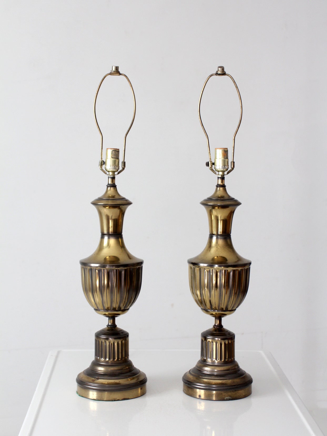 pair of vintage brass urn table lamps