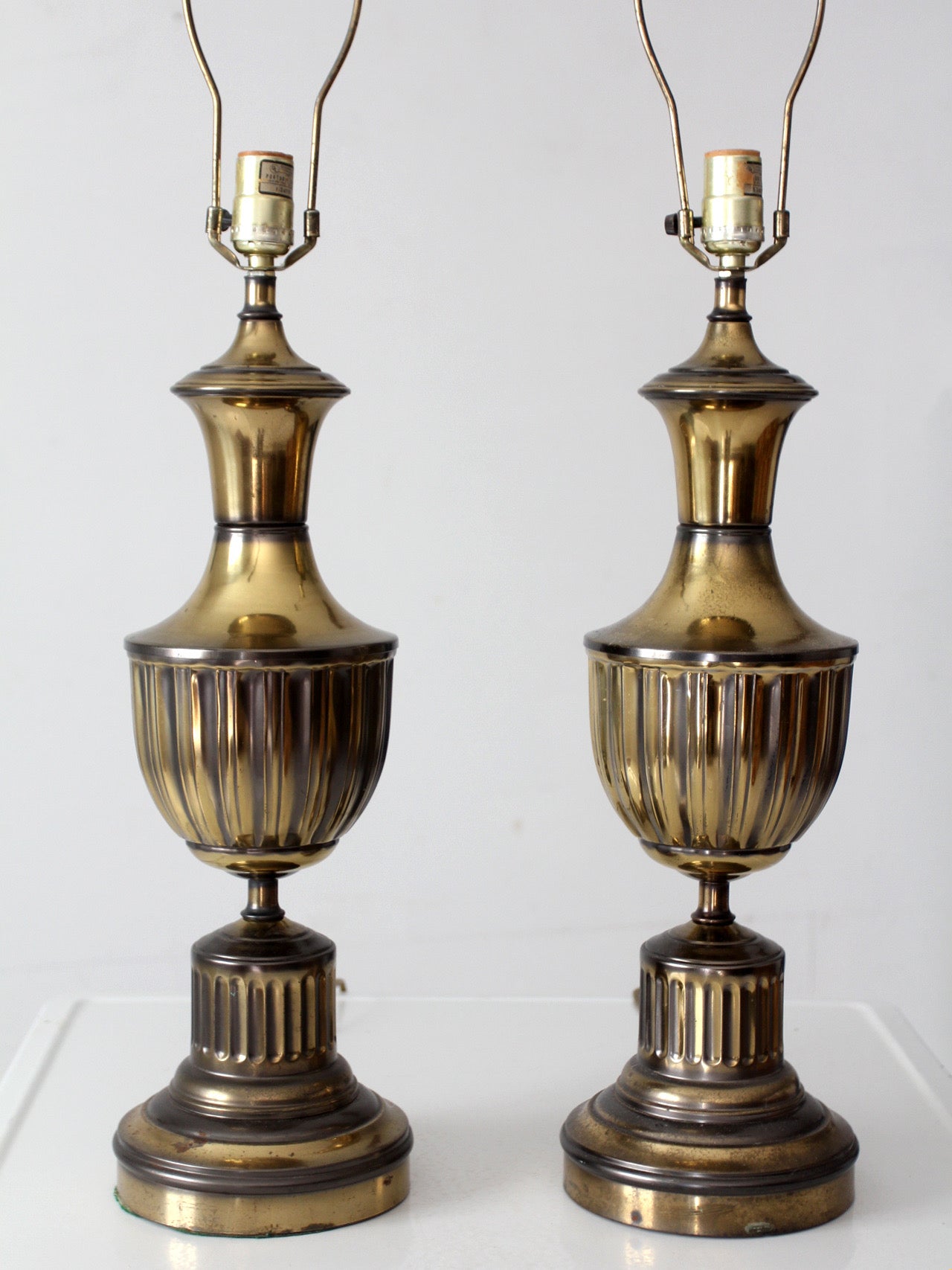 pair of vintage brass urn table lamps