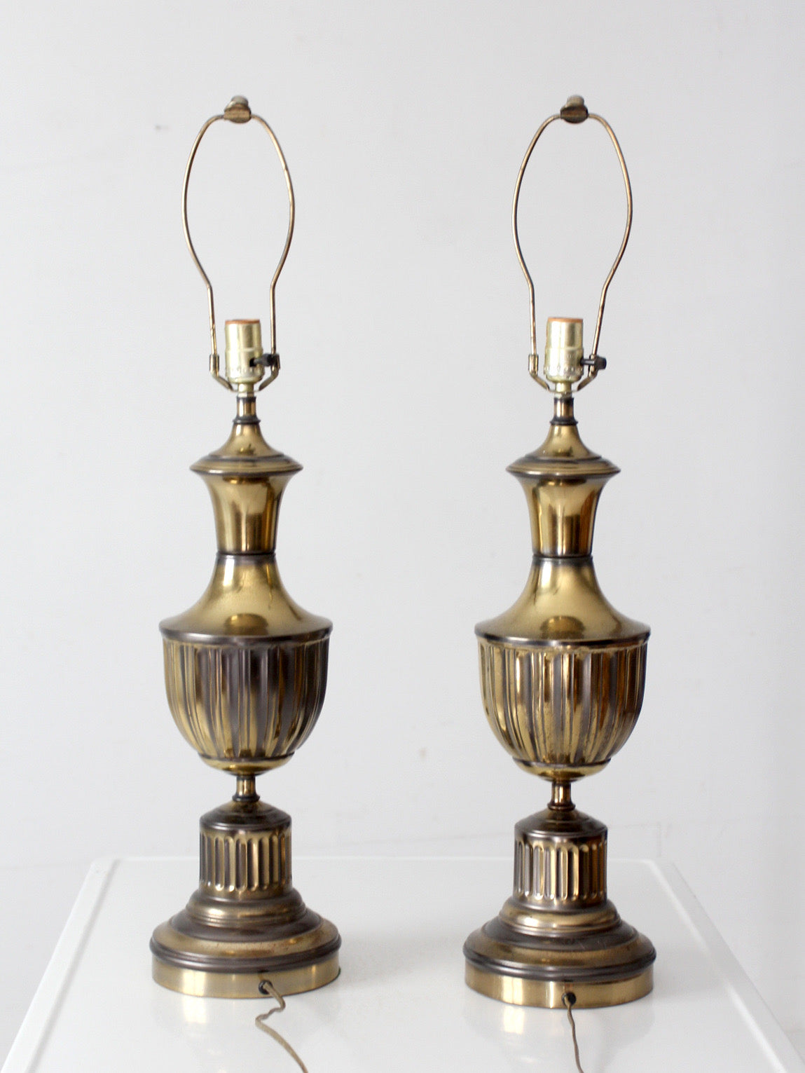 pair of vintage brass urn table lamps