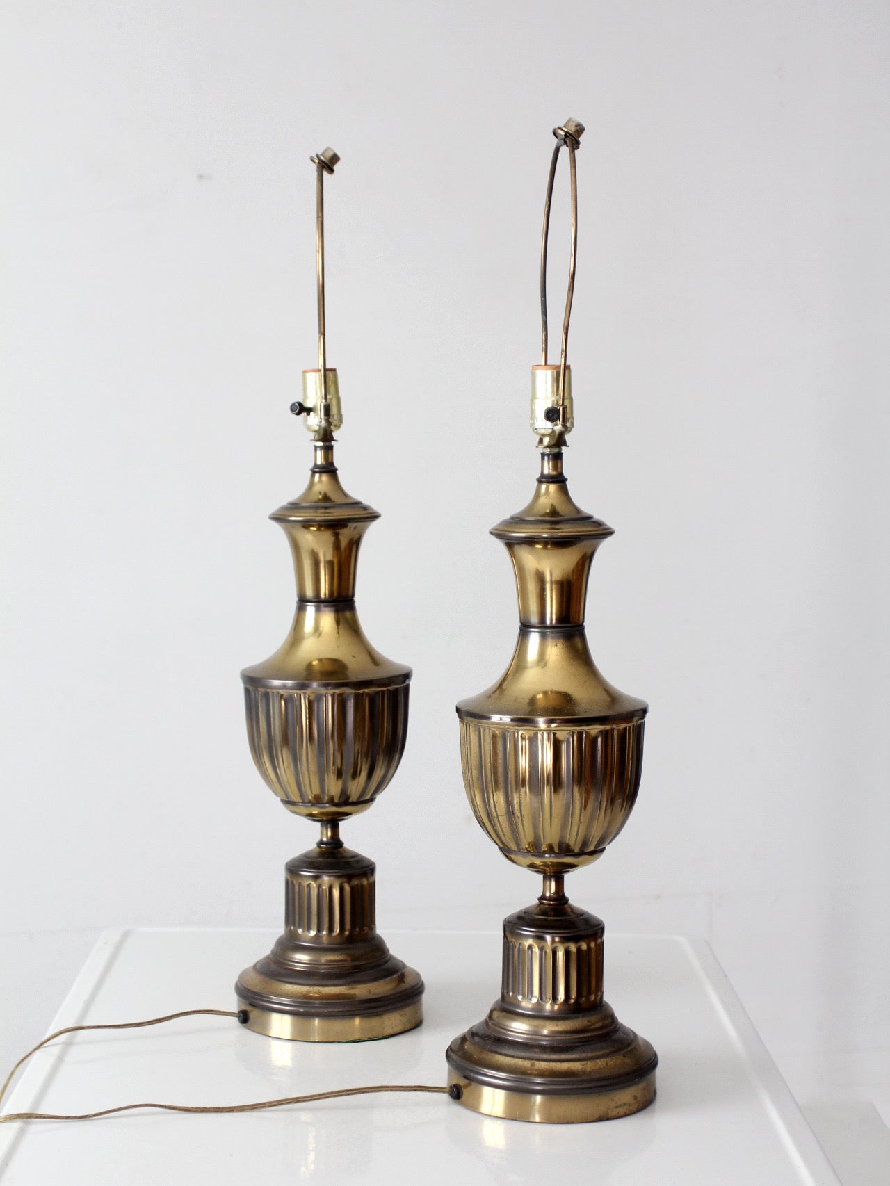 pair of vintage brass urn table lamps