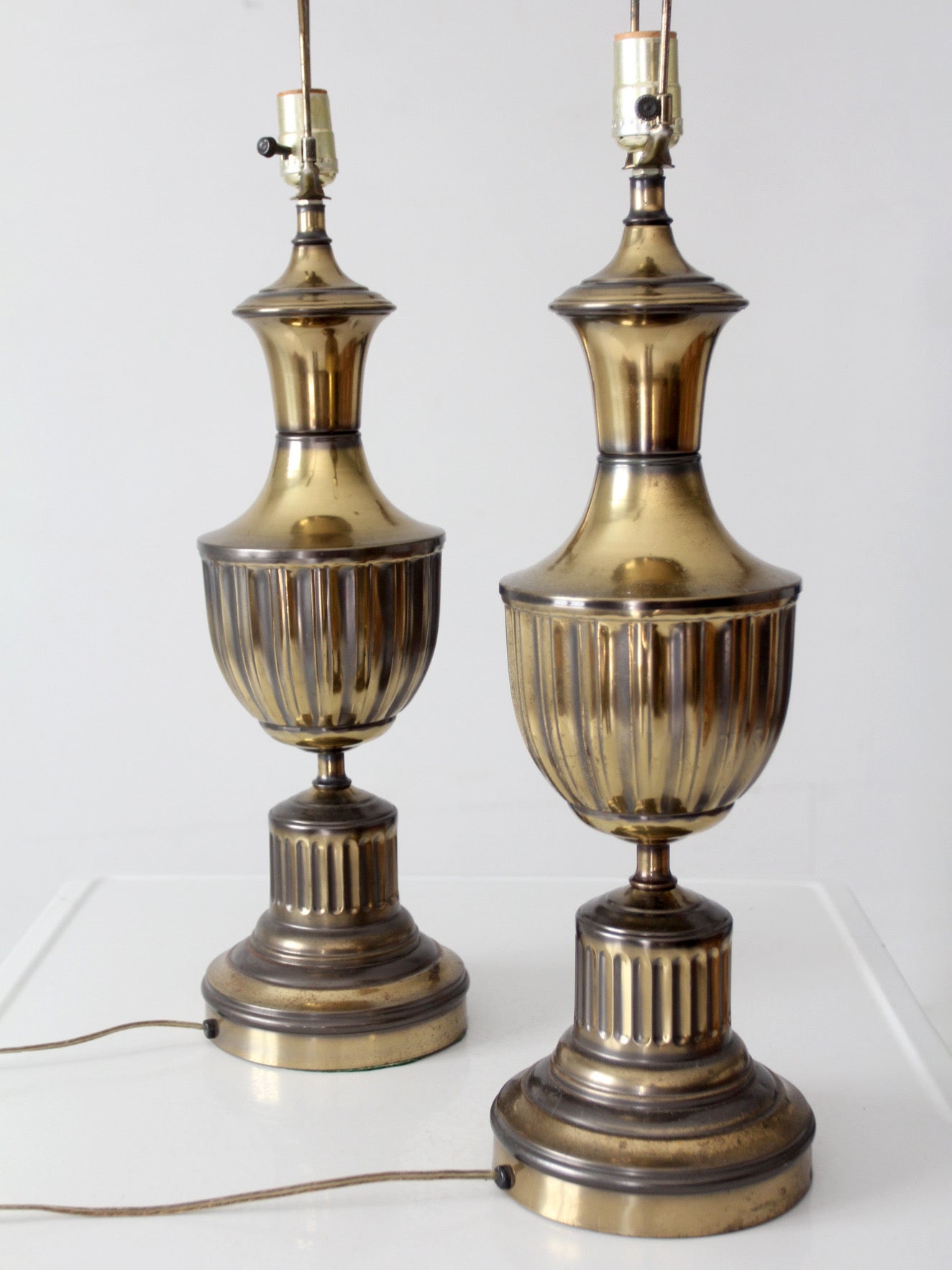 pair of vintage brass urn table lamps
