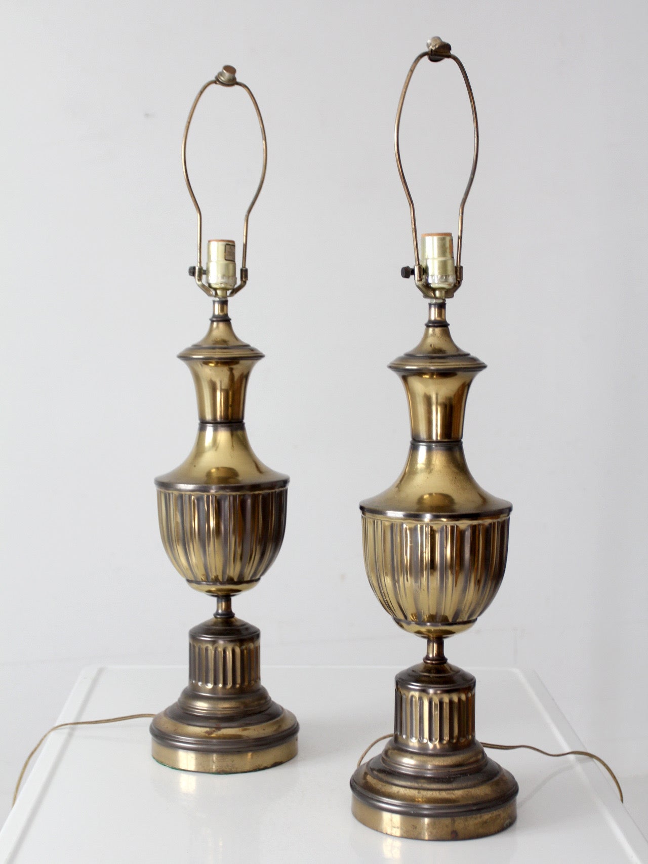 pair of vintage brass urn table lamps