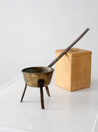 antique brass and iron three-legged hearth cooking pan