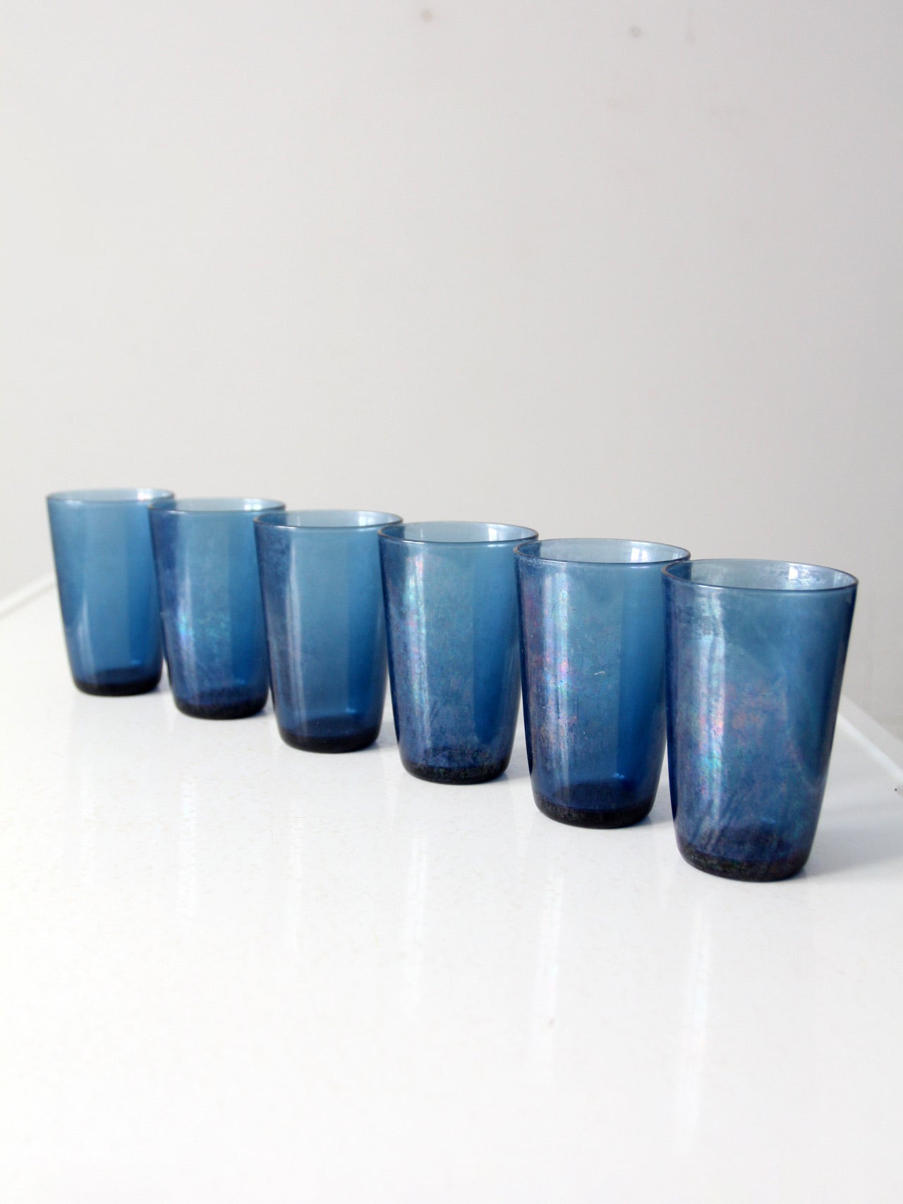 vintage Vereco set of 6 blue glass tumblers