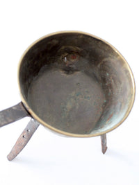 antique brass and iron three-legged hearth cooking pan