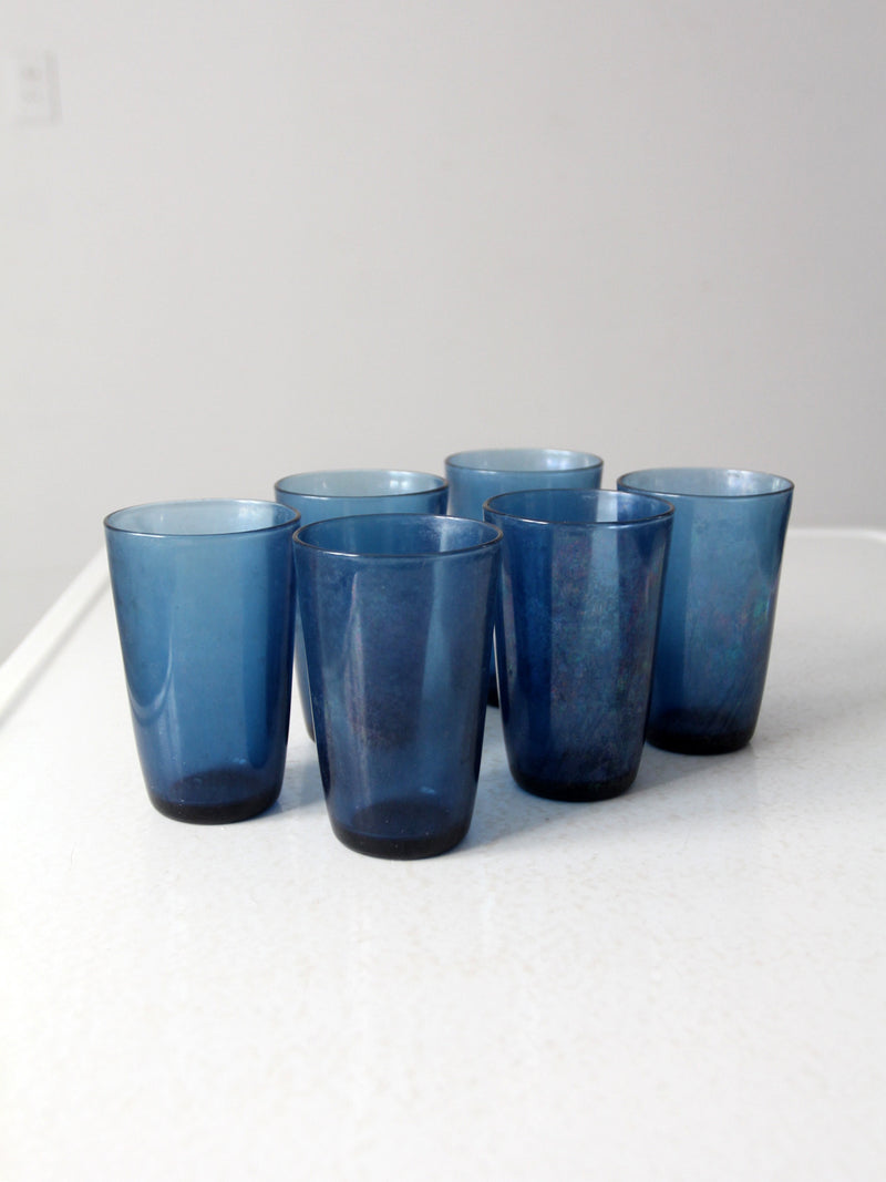 vintage Vereco set of 6 blue glass tumblers