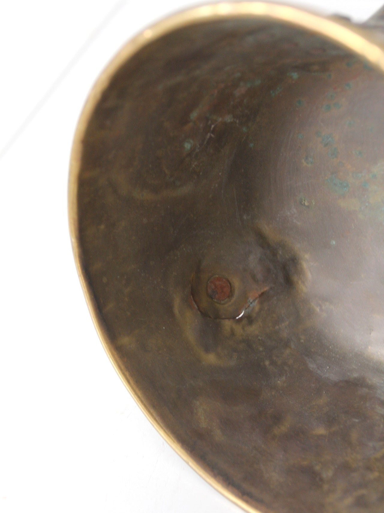 antique brass and iron three-legged hearth cooking pan