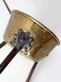 antique brass and iron three-legged hearth cooking pan