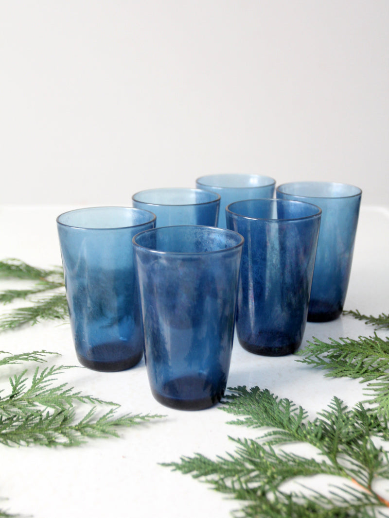 vintage Vereco set of 6 blue glass tumblers