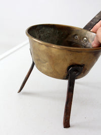 antique brass and iron three-legged hearth cooking pan