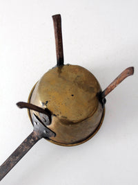 antique brass and iron three-legged hearth cooking pan