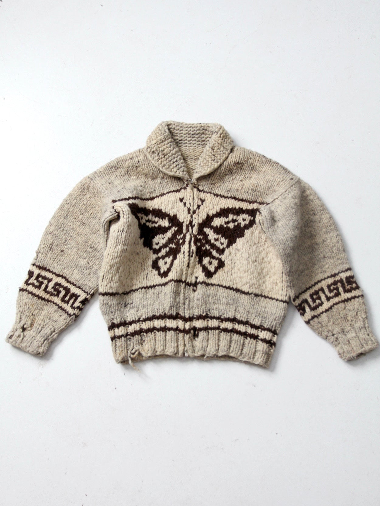 vintage Cowichan style butterfly camp sweater