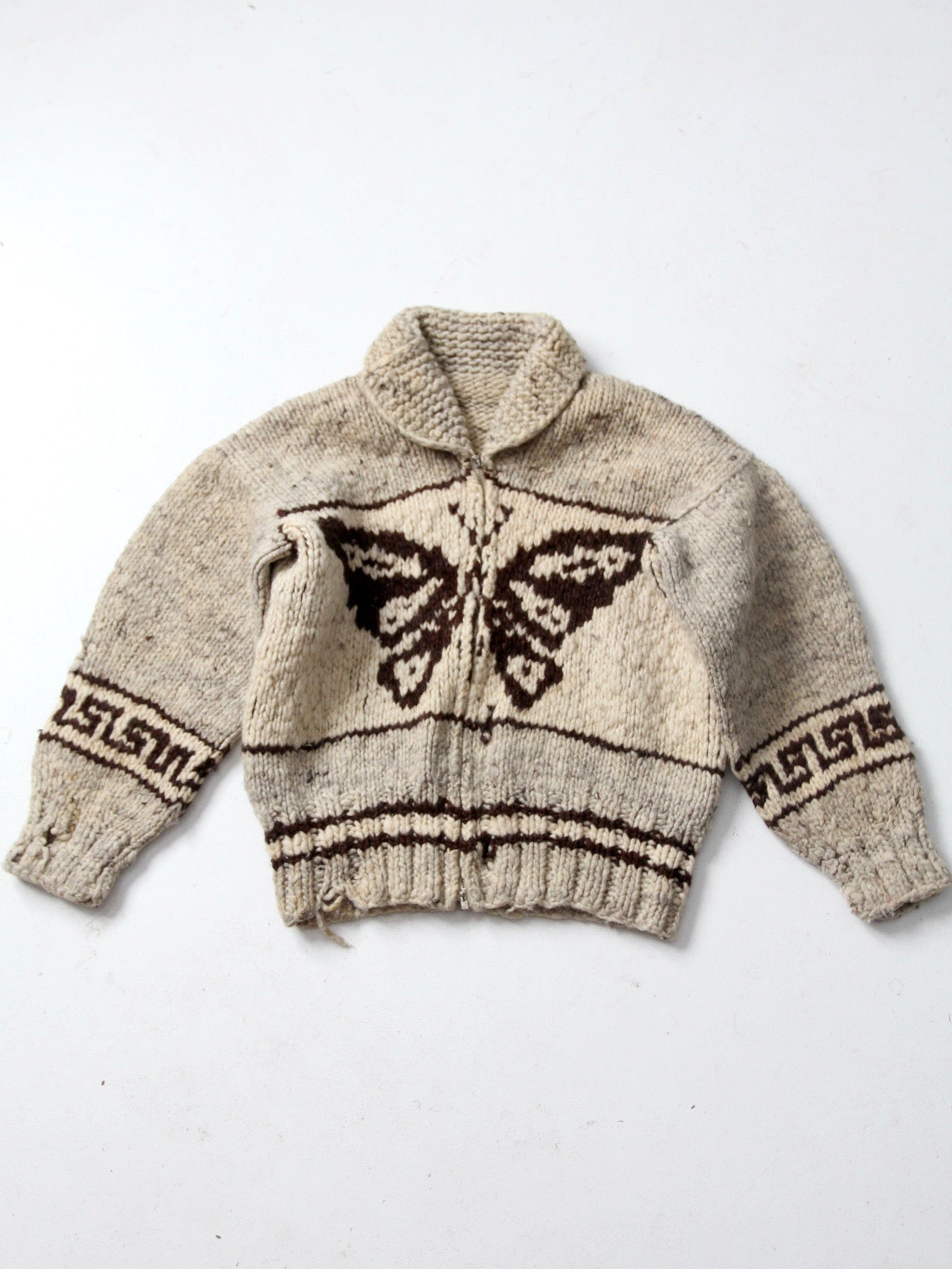 vintage Cowichan style butterfly camp sweater