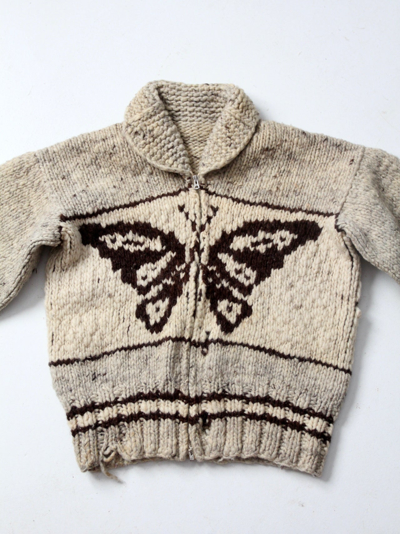 vintage Cowichan style butterfly camp sweater