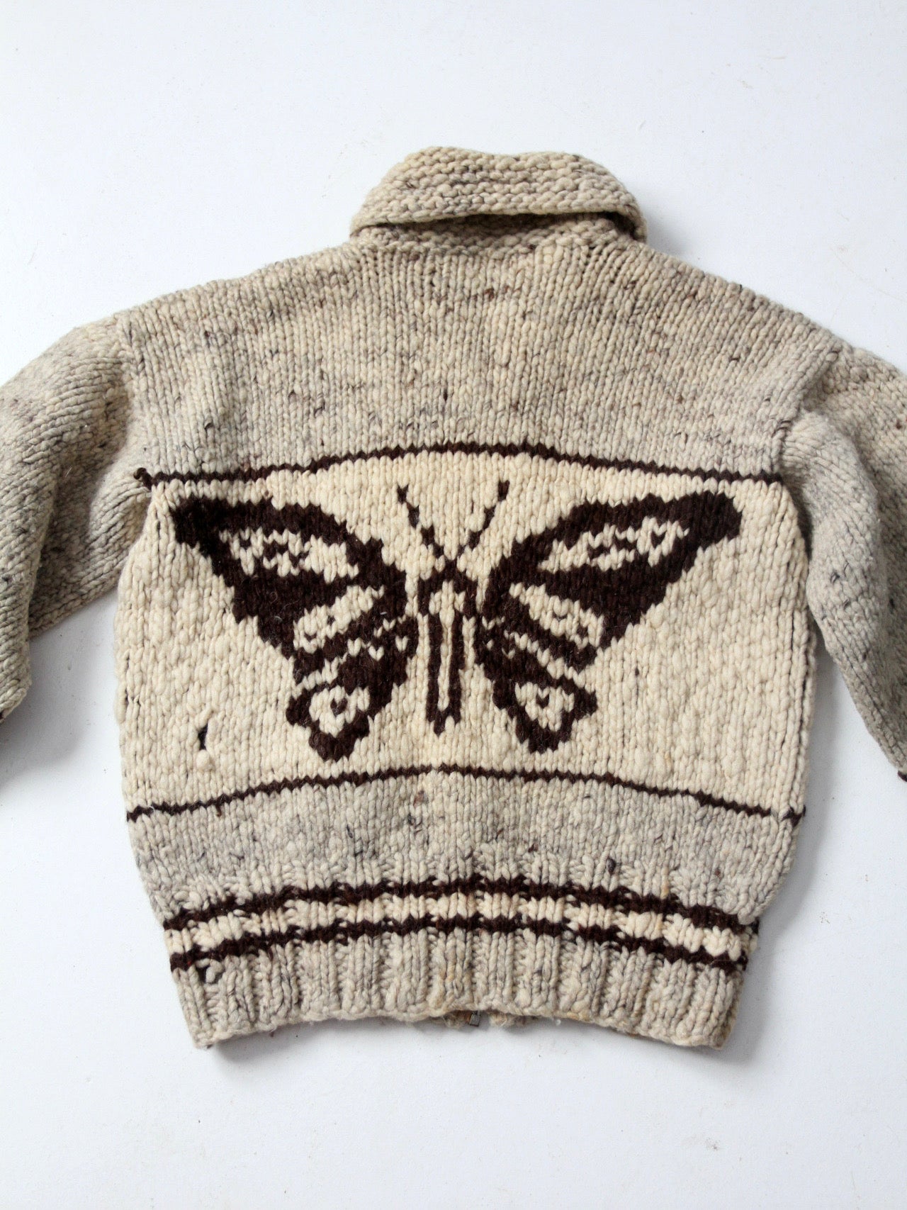 vintage Cowichan style butterfly camp sweater