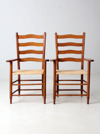 pair antique ladder back arm chairs
