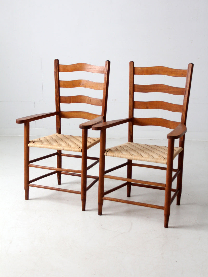 pair antique ladder back arm chairs