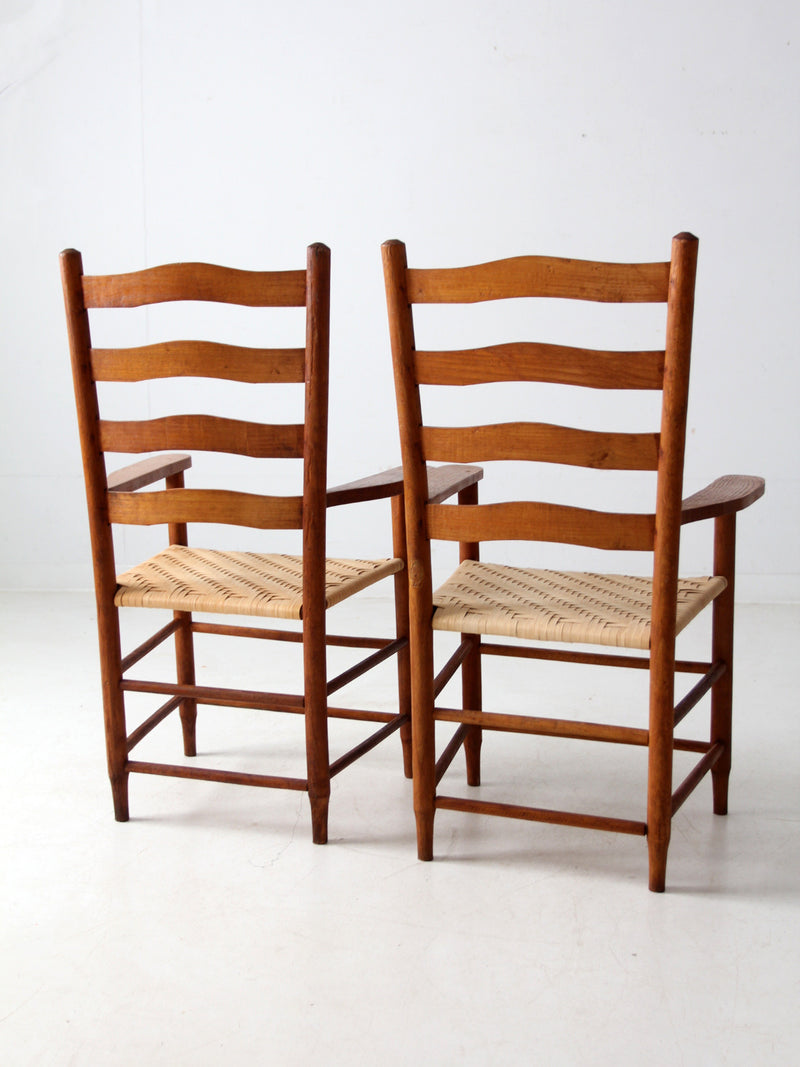 pair antique ladder back arm chairs