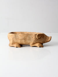 vintage hand-carved folk art wood pig bowl