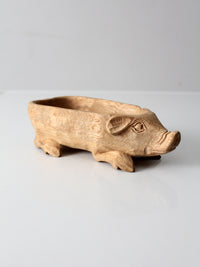 vintage hand-carved folk art wood pig bowl