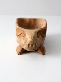 vintage hand-carved folk art wood pig bowl