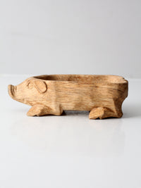 vintage hand-carved folk art wood pig bowl