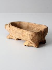vintage hand-carved folk art wood pig bowl