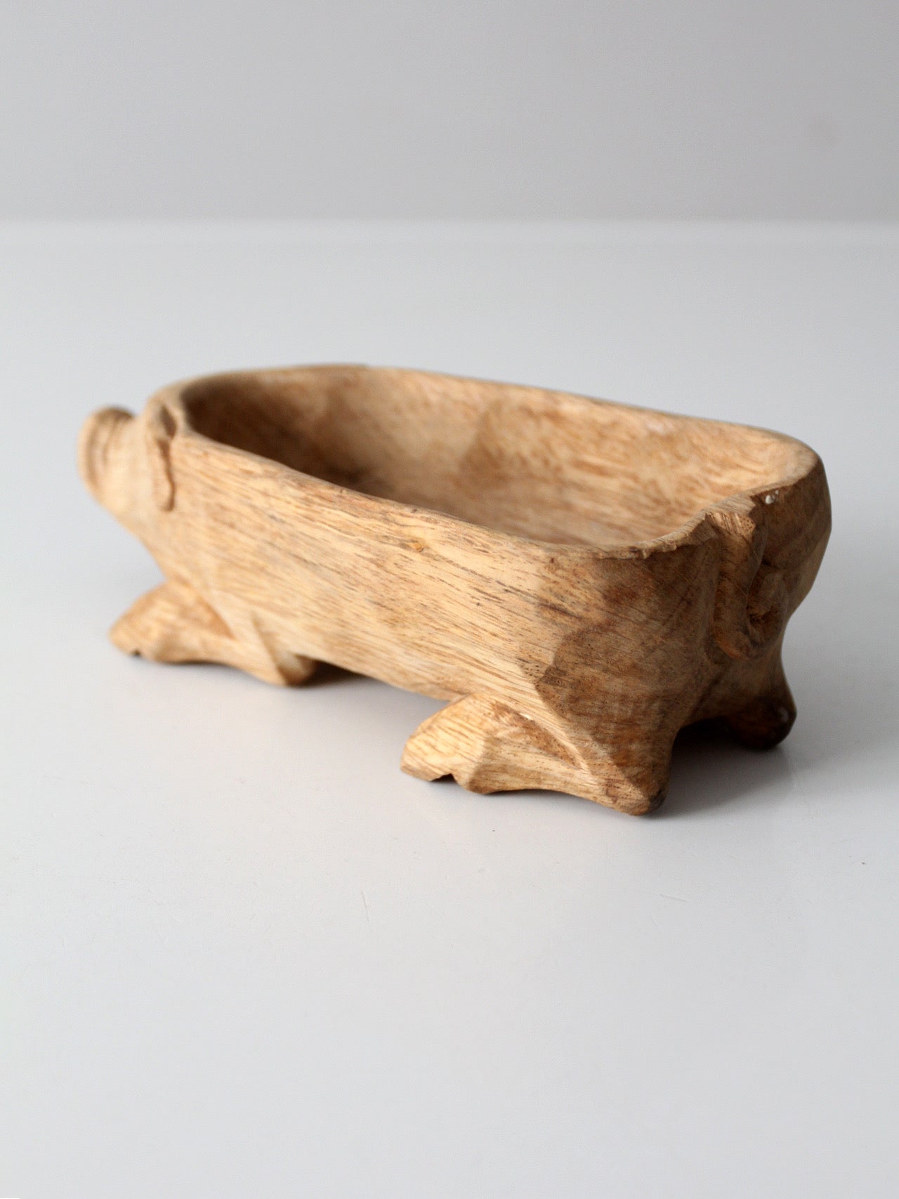vintage hand-carved folk art wood pig bowl